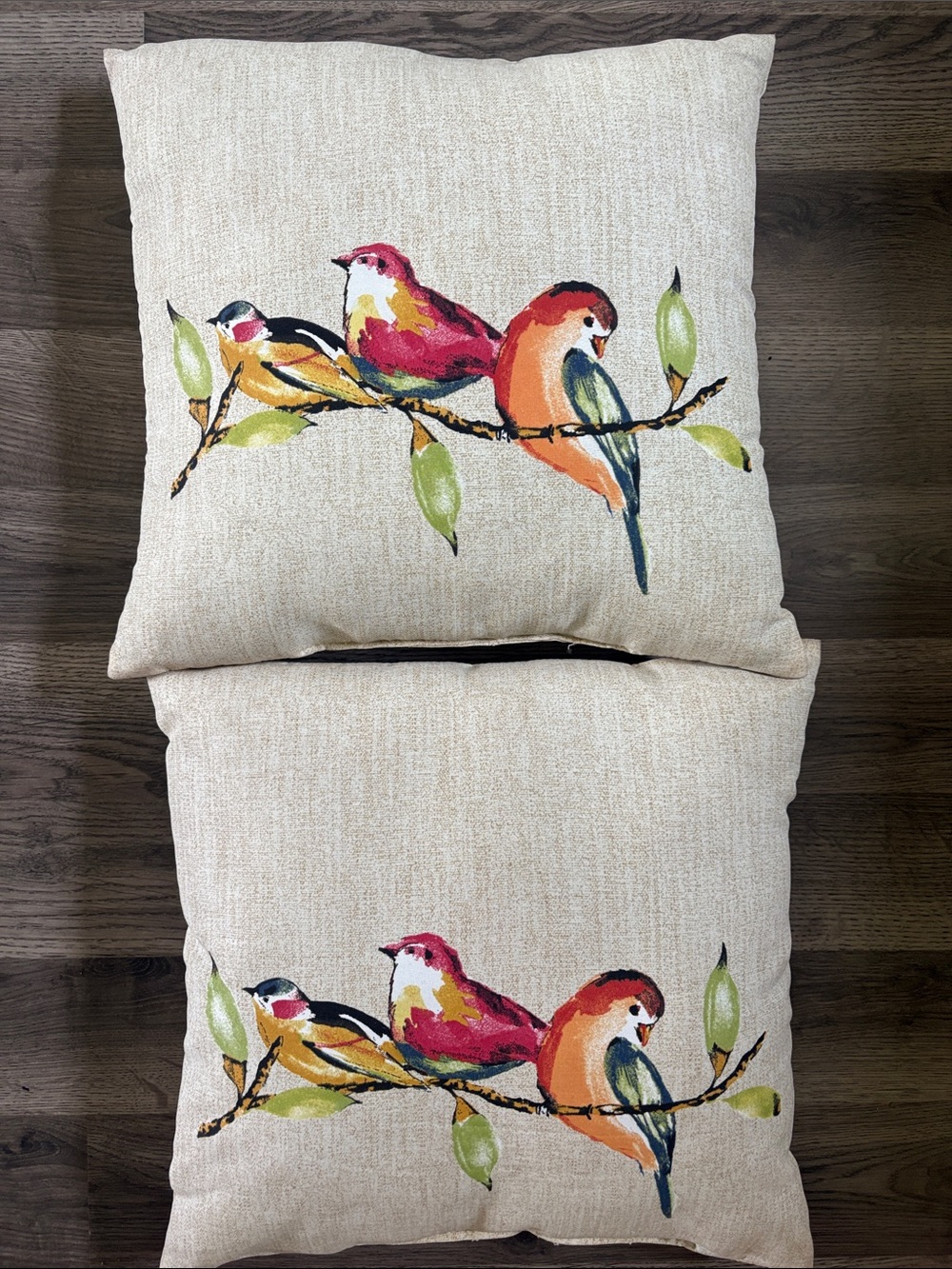 2 Bird Branch outdoor Accent Pillows.